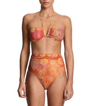Lauren Ralph Lauren Medallion Shimmer Shirred Underwire Bandeau Swim Top & Medallion Shimmer High... | Dillard's