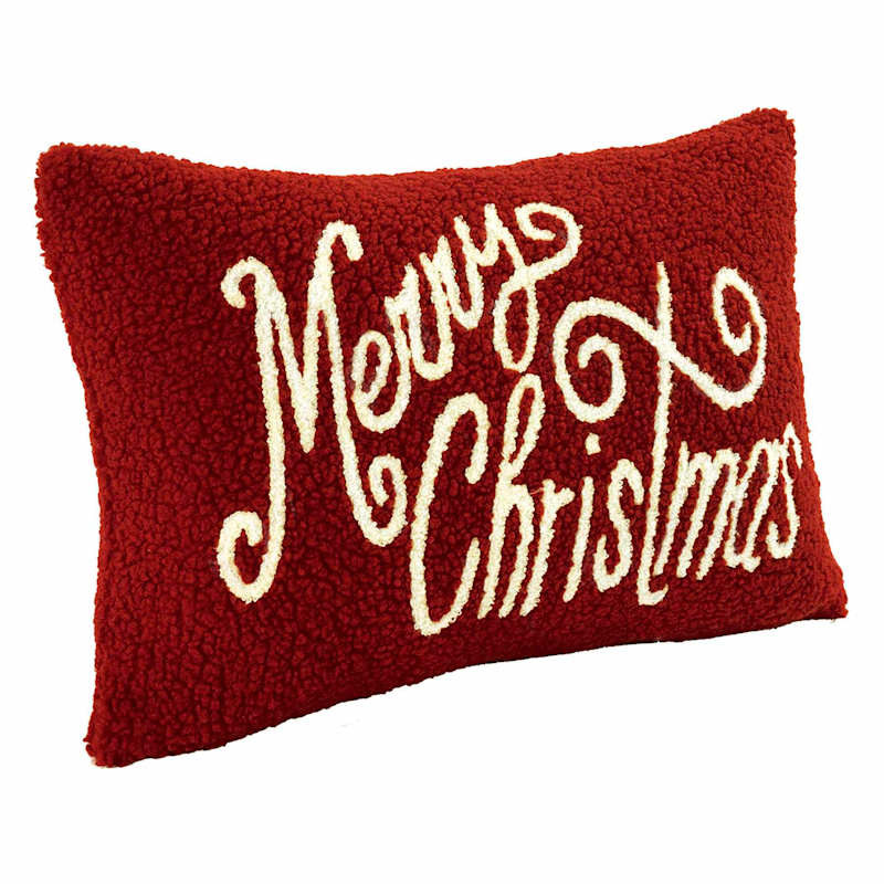 Merry Christmas Hook Textured Throw Pillow, 14x20 | At Home