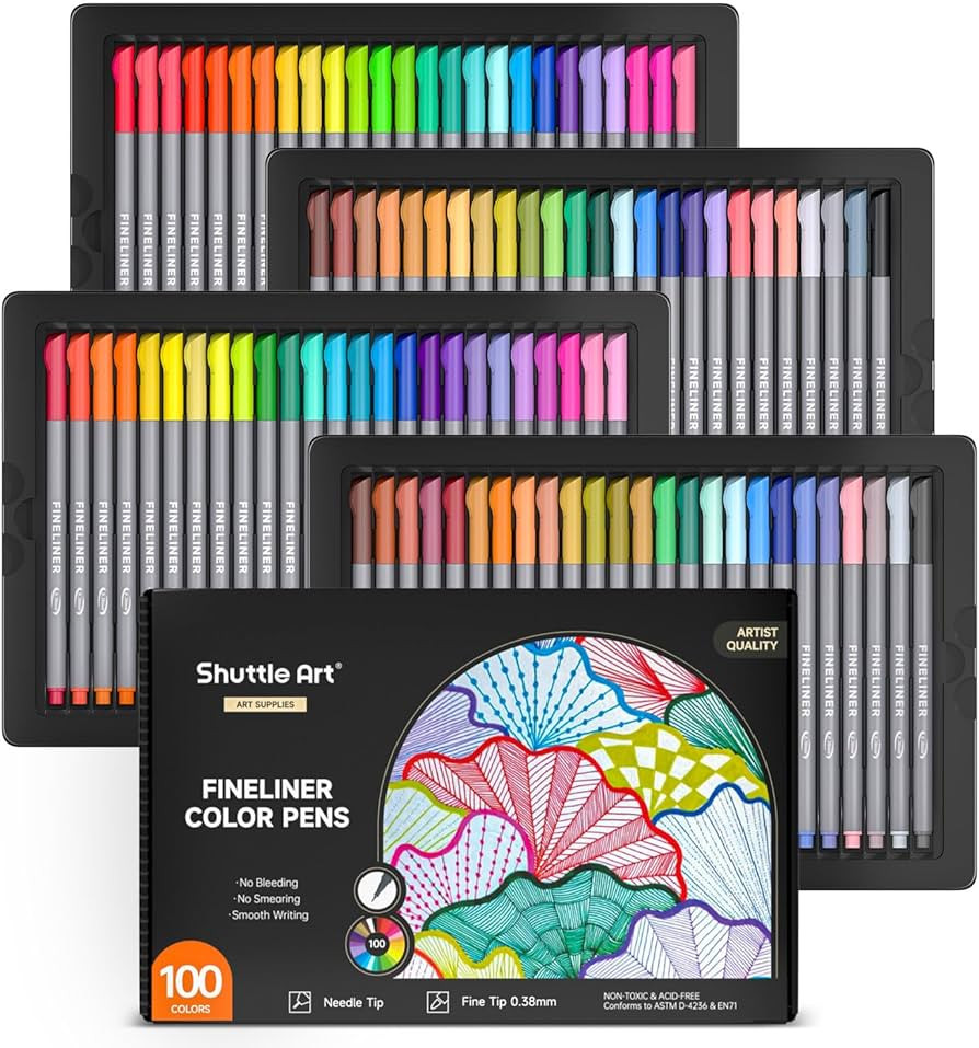 Shuttle Art Fineliner Pens, 100 Colors 0.38mm Fineliner Color Pen Set Fine Line Drawing Pen Fine ... | Amazon (US)