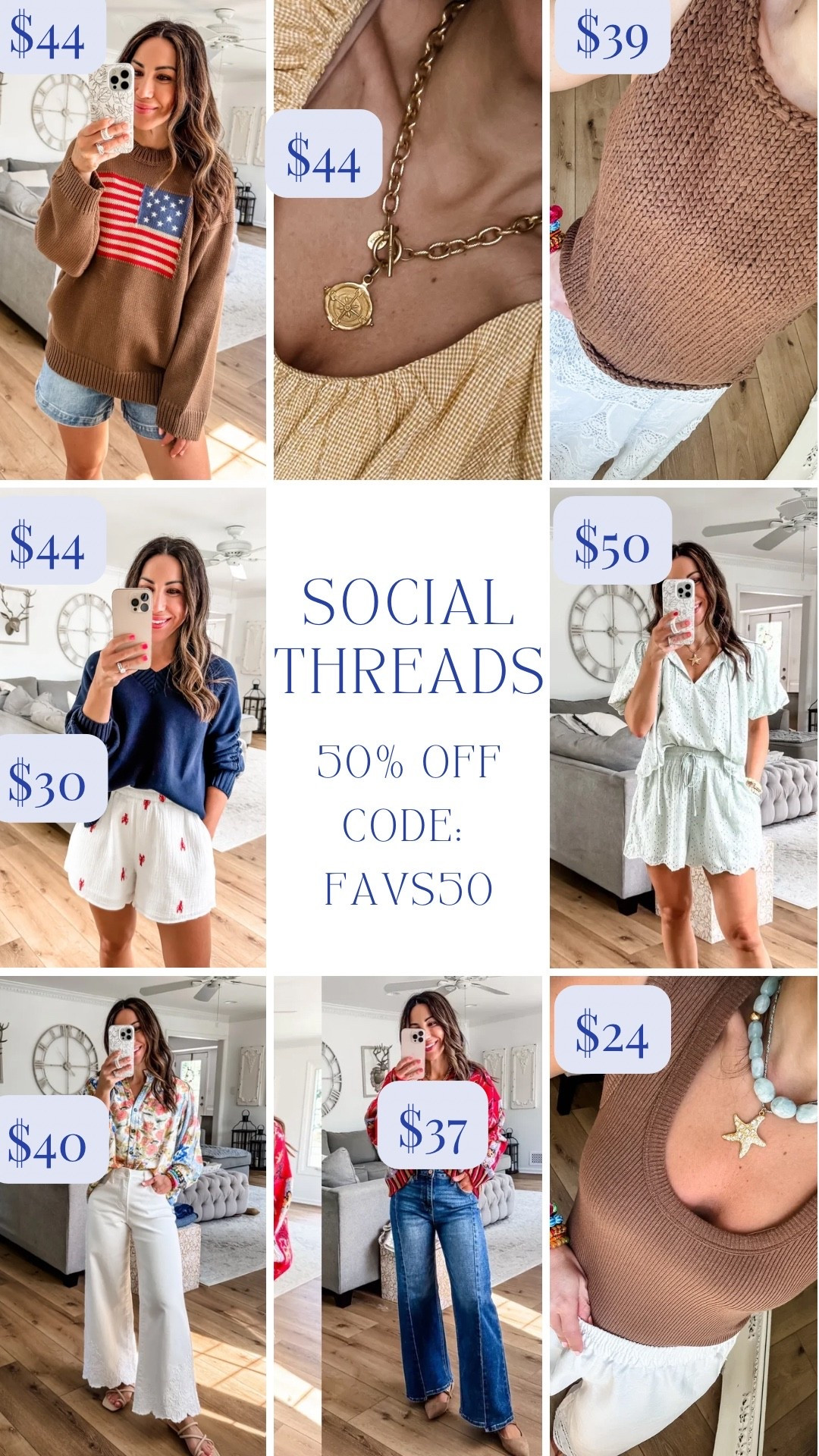 Code FAVS50 for 50% off at Social Threads

#LTKOver40 #LTKPetite #LTKSaleAlert