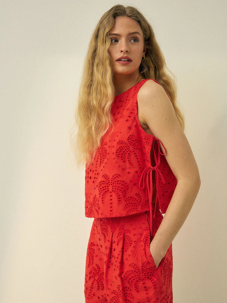 Red N. Premium Cotton Broderie Tie Top | Next US