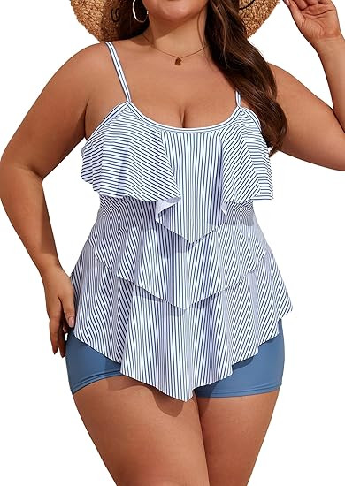 B2prity Women Plus Size Tankini Swimsuits Tummy Control Two Piece Bathing Suit Ruffled Flounce Sw... | Amazon (US)