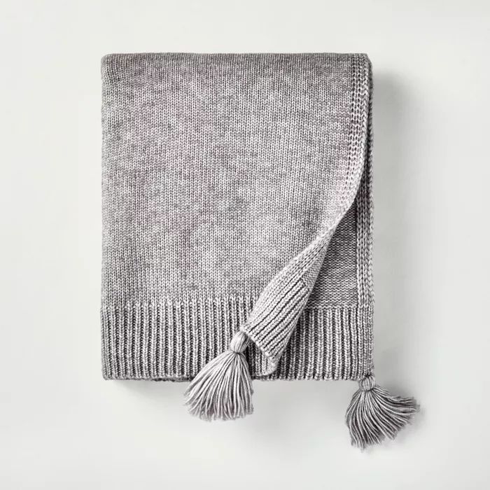 Sweater Knit Tassels Throw Blanket Gray - Hearth & Hand™ with Magnolia | Target