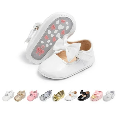 HsdsBebe Baby Girls Mary Jane Dress Shoes Infant Bowknot Princess Crib Flats for Newborn First Walkers 3-18 Months | Walmart (US)