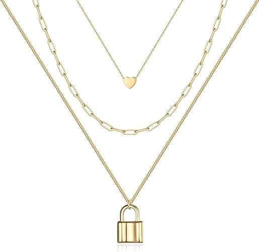 Turandoss Dainty Layered Choker Necklace, Handmade 14K Gold Plated Y Pendant Necklace Multilayer ... | Amazon (US)