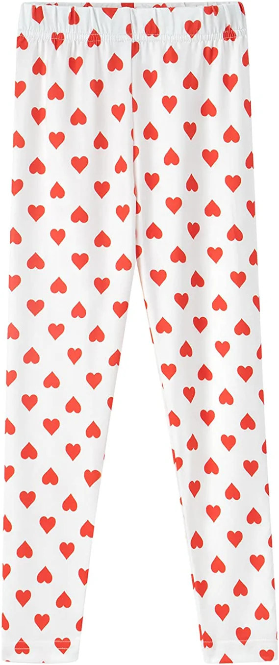 Amazon.com: Noomelfish Girls Heart Printed Leggings Soft Full Length Stretch Pants, Red Heart Whi... | Amazon (US)