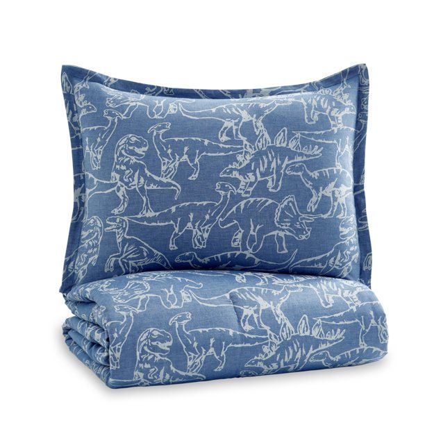 Gap Home Kids Dino Denim Organic Cotton Comforter Set, Twin, Blue, 2-Pieces - Walmart.com | Walmart (US)