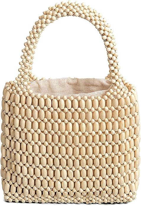 Sushinejing Tote Bag for Women Small Handmade Tote Purse Wood Beaded Retro Handbag | Amazon (US)