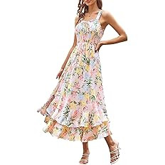 GRACE KARIN Women's 2026 Summer Floral Boho Dress Square Neck Strapped Swing A Line Sundress Beac... | Amazon (US)