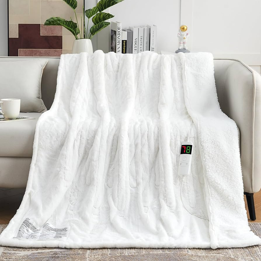 OCTROT Heated Electric Throw Blanket (50''*60" White), Faux Fur Sherpa Heating Blanket, Thick Sof... | Amazon (US)