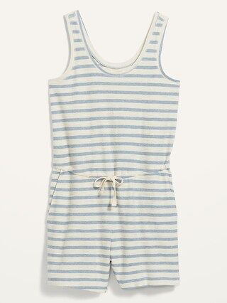 Waist-Defined Sleeveless Striped Terry Beach Romper for Women -- 4-inch inseam | Old Navy (US)