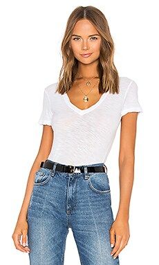 James Perse Casual V Neck Tee with Reverse Binding in White from Revolve.com | Revolve Clothing (Global)