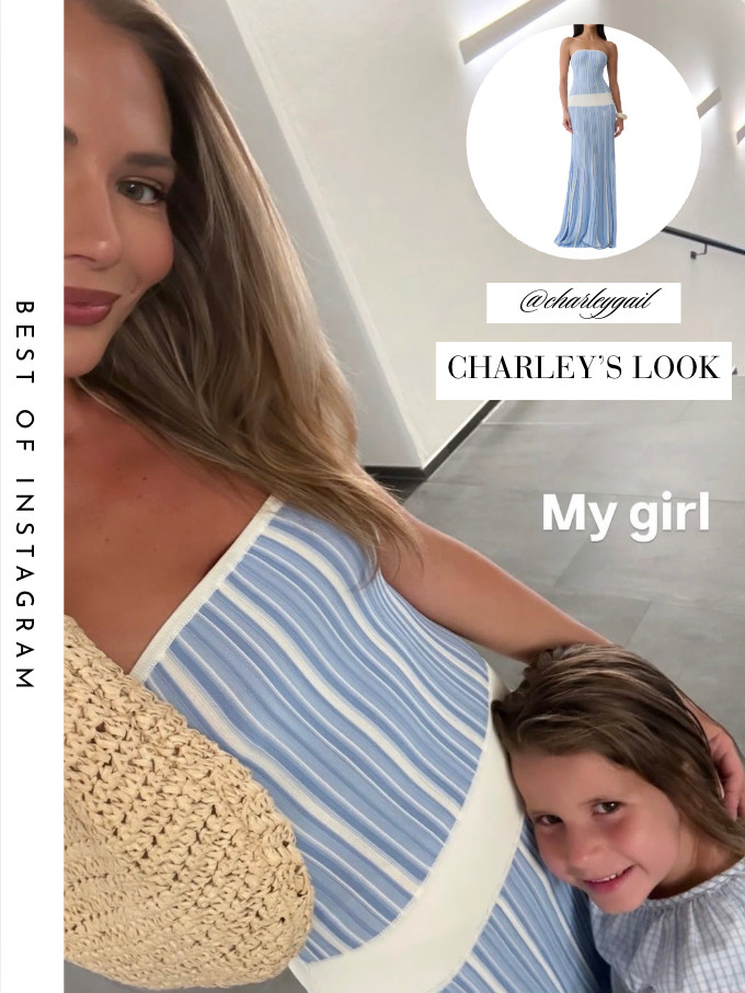 Charley Manley's Blue Striped Strapless Maxi Dress 📸= @charleygail 

 