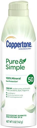Coppertone Pure Simple Mineral SPF 50 Sunscreen Spray Zinc Oxide Mineral Sunscreen Hypoallergenic... | Amazon (US)