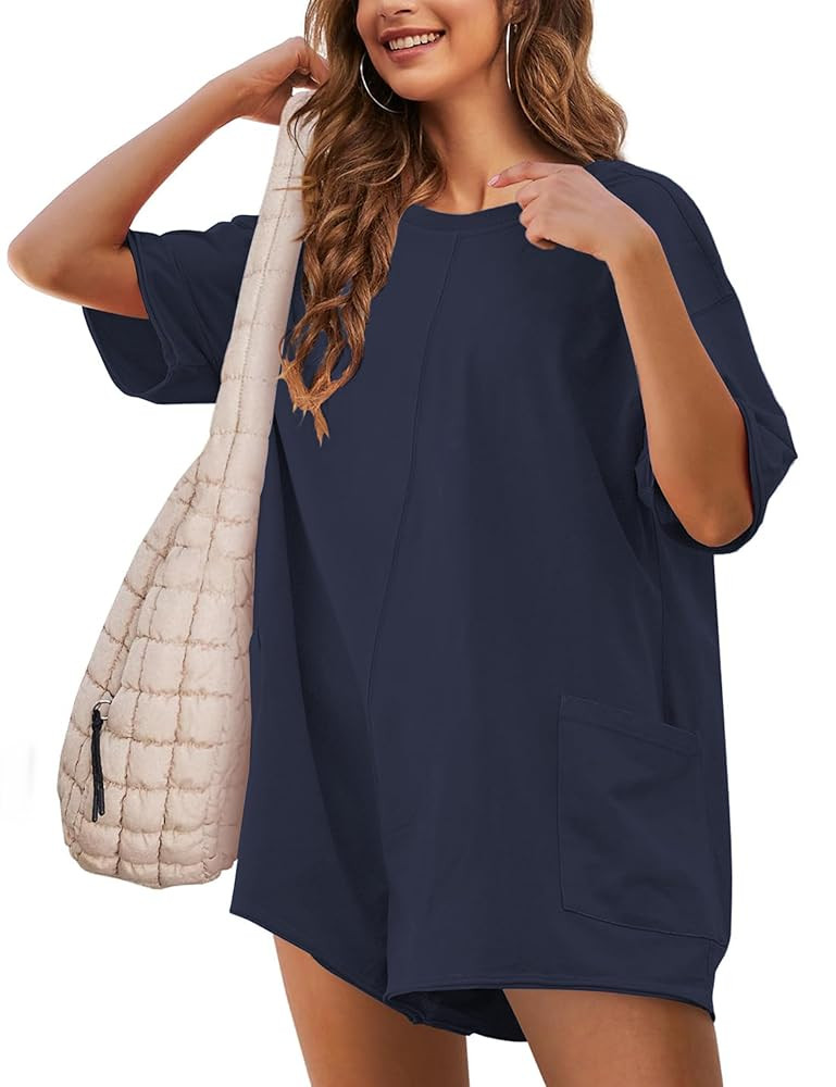 LTSCNRM Womens Tee Rompers Casual One Piece Hot Shot Oversized Overall Short Sleeve Reversible At... | Amazon (US)