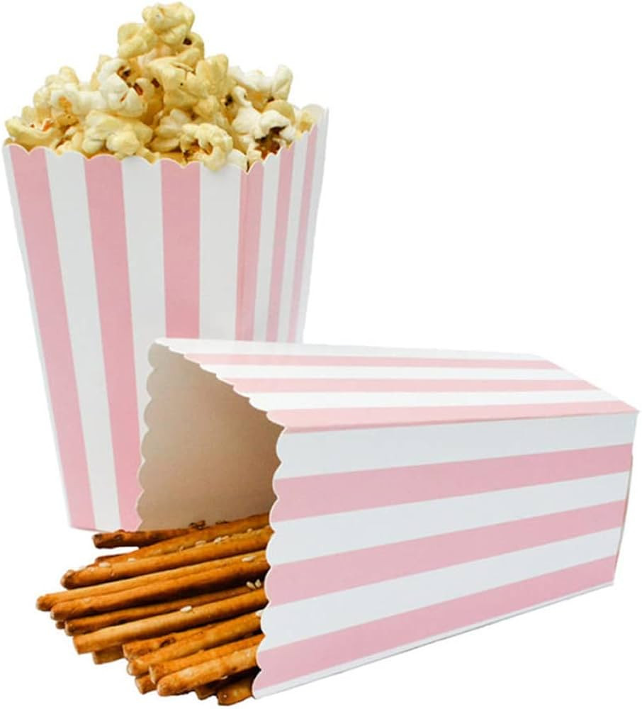 24pcs Mini Paper Popcorn Boxes Candy Container for Party Favor Supplies (Pink-Striped | Amazon (US)