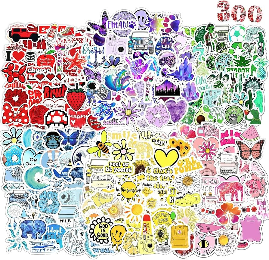 Water Bottle Stickers 300 Pcs Colorful Fun Sticker Pack, Waterproof Vinyl Stickers for Water Bott... | Amazon (US)