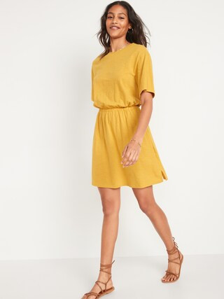 Waist-Defined Short-Sleeve Slub-Knit Mini Dress for Women | Old Navy (US)