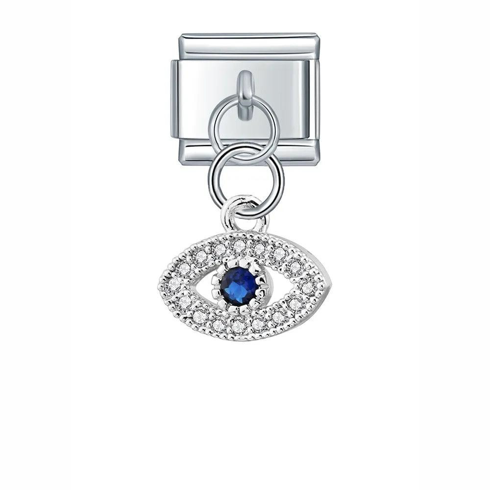 Eye with Blue and White Stones, on Silver | Charms Official