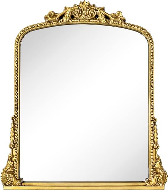 Amazon.com: VANA NALA Antiqued Gold Ornate Mirror Arched Mantel Wall Mirror Baroque Inspired Bath... | Amazon (US)