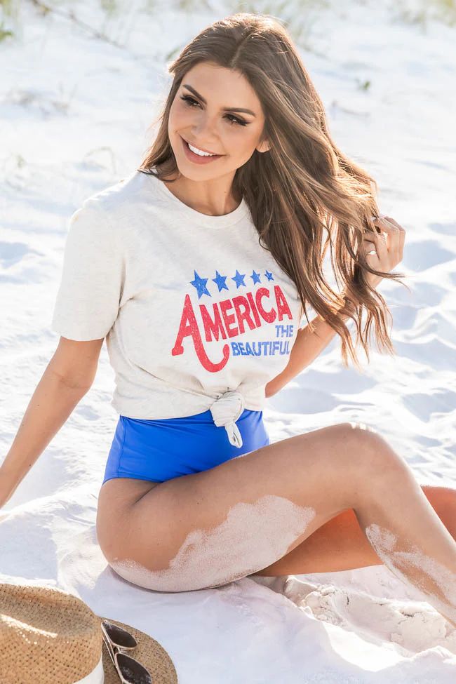 America the Beautiful Oatmeal Graphic Tee | Pink Lily