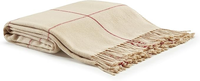Arus Acrylic Highlands Collection Queen Size Tartan Plaid Design Throw Blanket Cream-Red, 60x80 i... | Amazon (US)