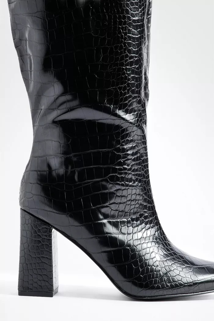 Wide Leg Block Heel Knee High Boots | Boohoo.com (UK & IE)