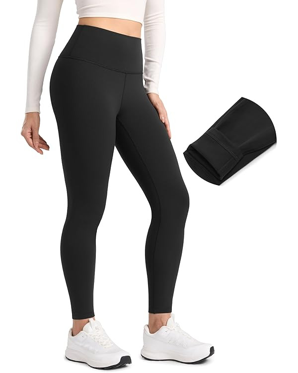 CRZ YOGA Matte Fleece Lined Leggings 28'' - Thermal Casual Lounge Workout Womens Yoga Full Length... | Amazon (US)
