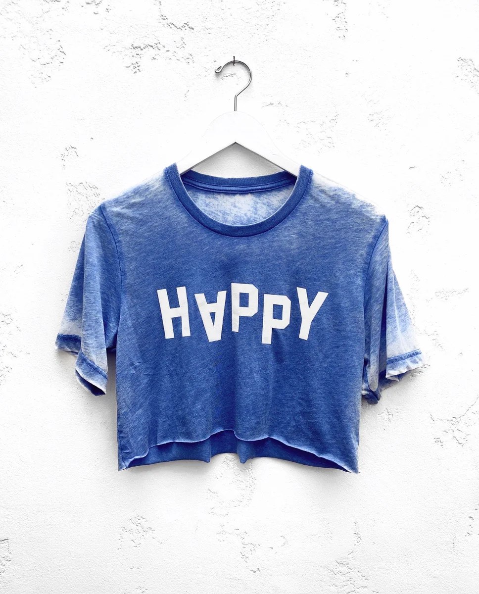 Cropped T-Shirt / HAPPY Vintage Blue | MYRRHE
