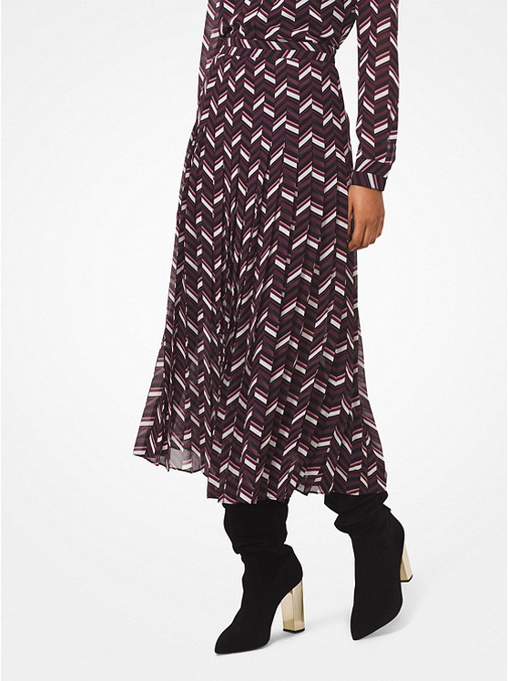 Chevron Georgette Pleated Skirt | Michael Kors US