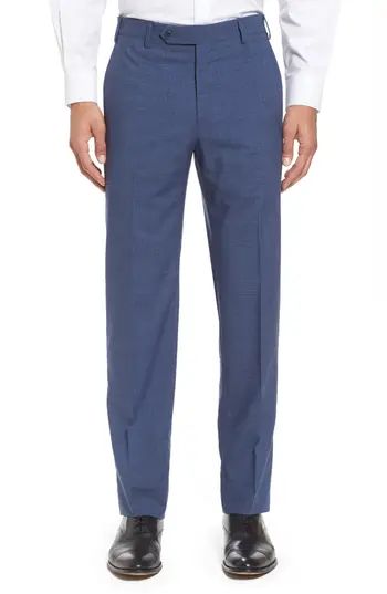 Men's Zanella Devon Flat Front Check Wool Trousers, Size 33 - Blue | Nordstrom