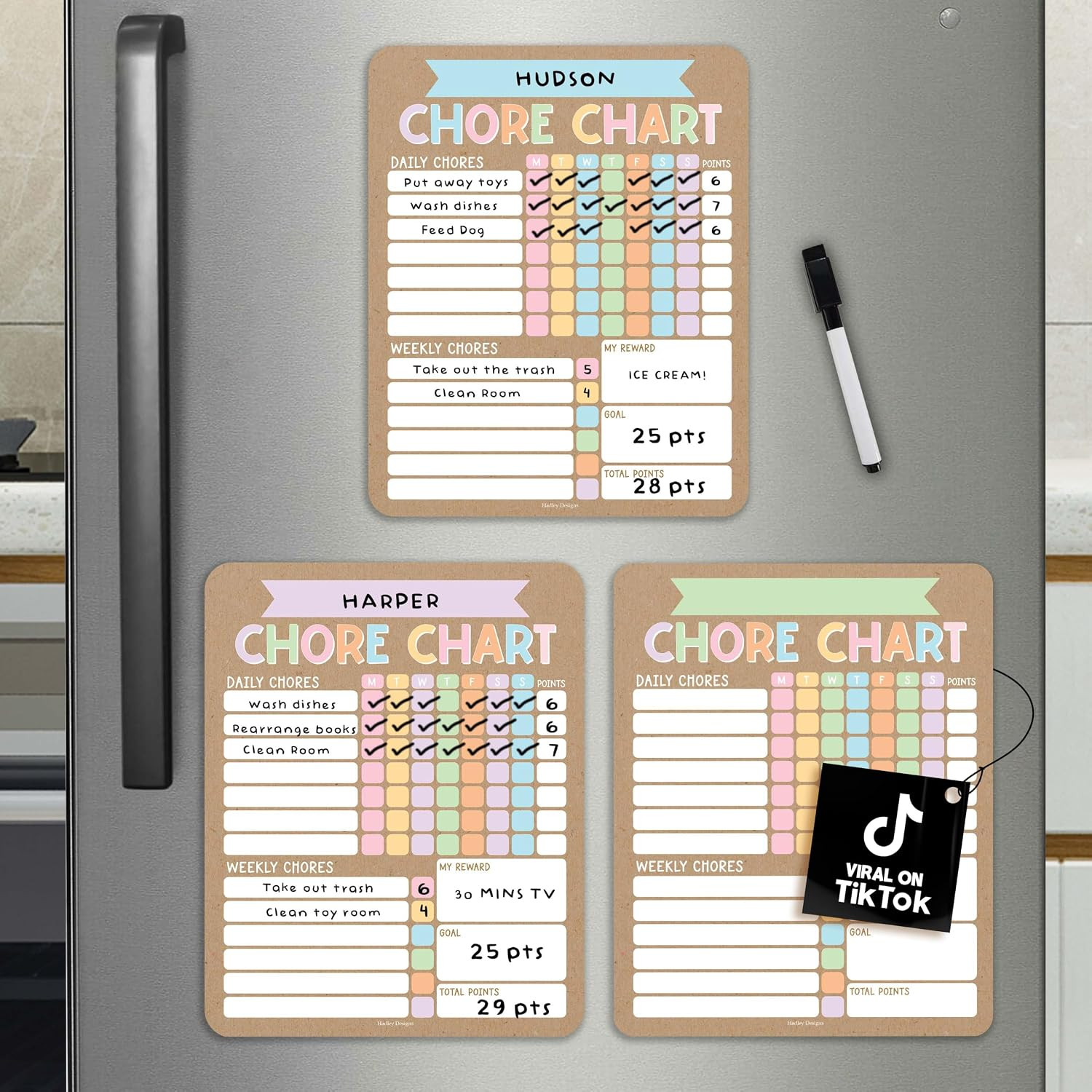 Hadley Designs Magnetic Chore Chart for Kids Multiple Kids – Dry Erase Chores Chart for Adults ... | Amazon (US)