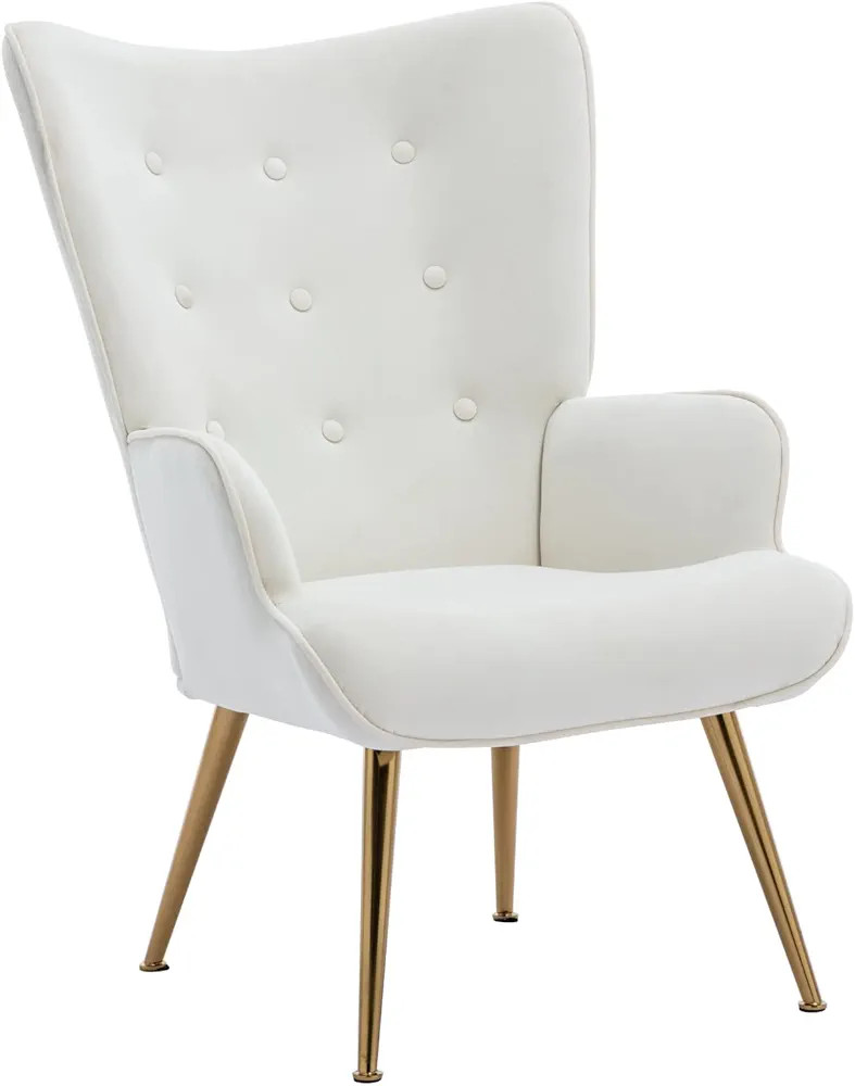 Velvet Accent Chair Modern Wingback Armchair Tufted Button Living Room Chair with Gold Legs Comfy... | Amazon (US)