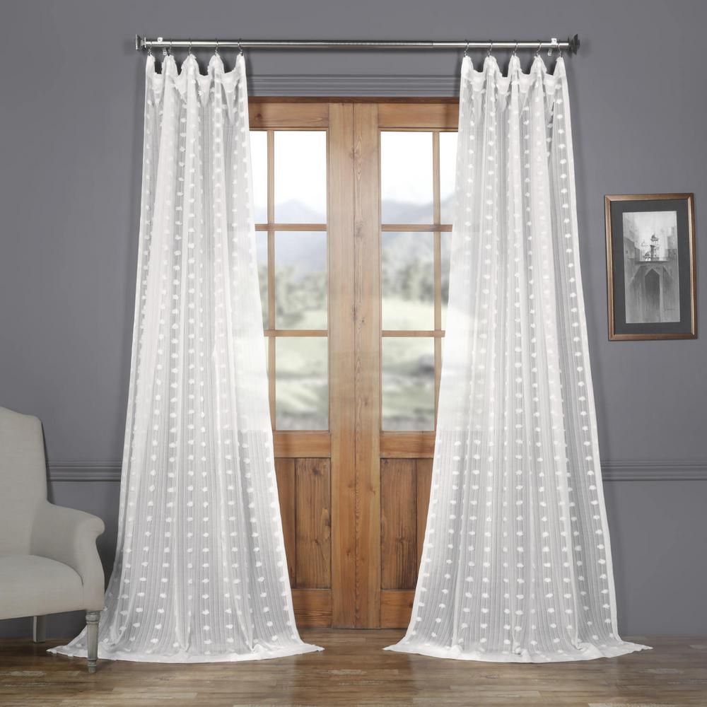 Strasbourg Dot White Patterned Linen Sheer Curtain - 50 in. W x 108 in. L | The Home Depot