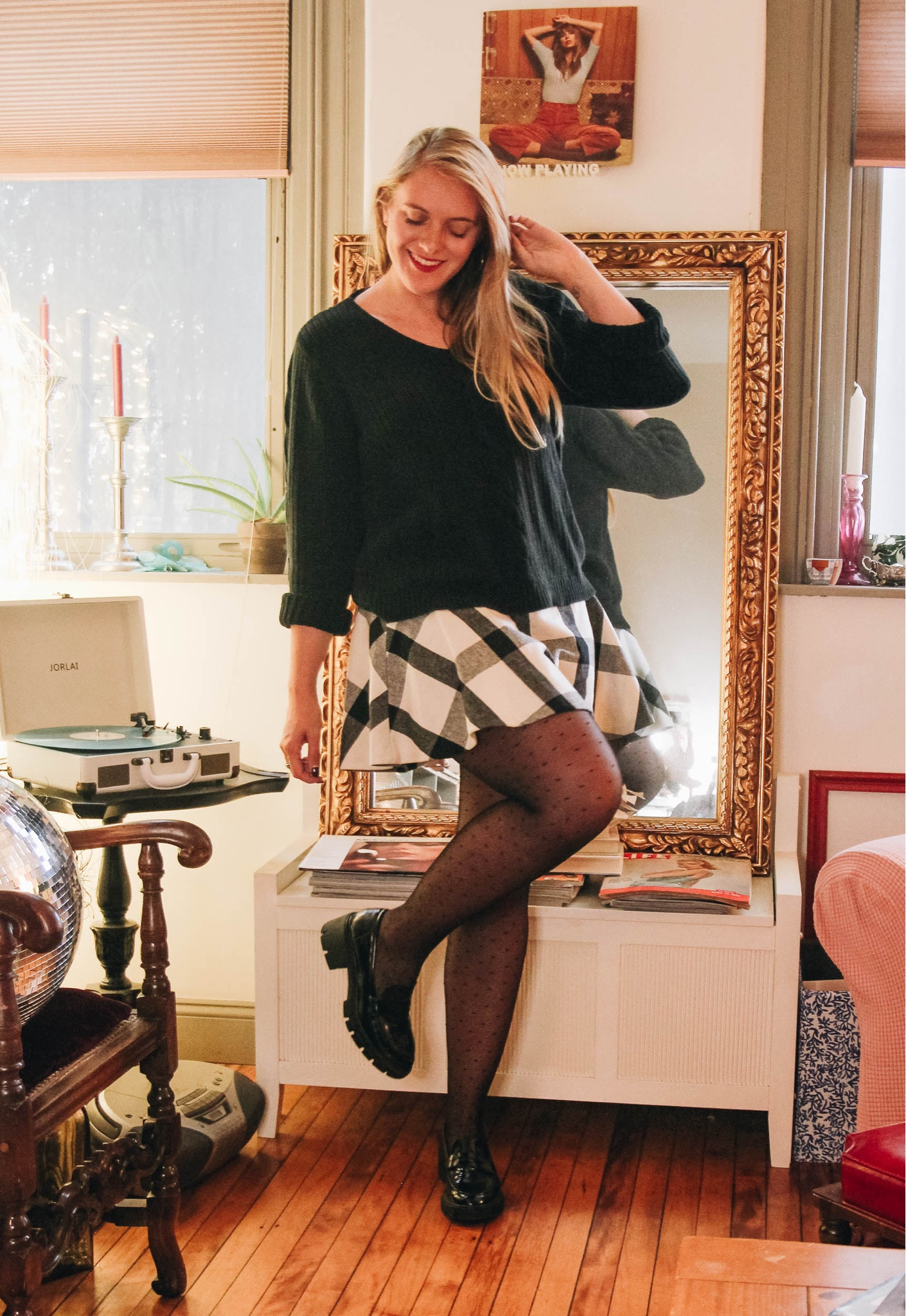 Thanksgiving Dinner Outfit Inspiration: Option 1
oversized sweater, plaid skirt, pattern tights, platform loafers

#LTKstyletip #LTKHoliday