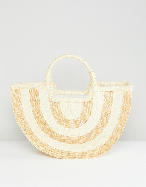 South Beach Half Moon Contrast Stripe Straw Beach Bag | ASOS US