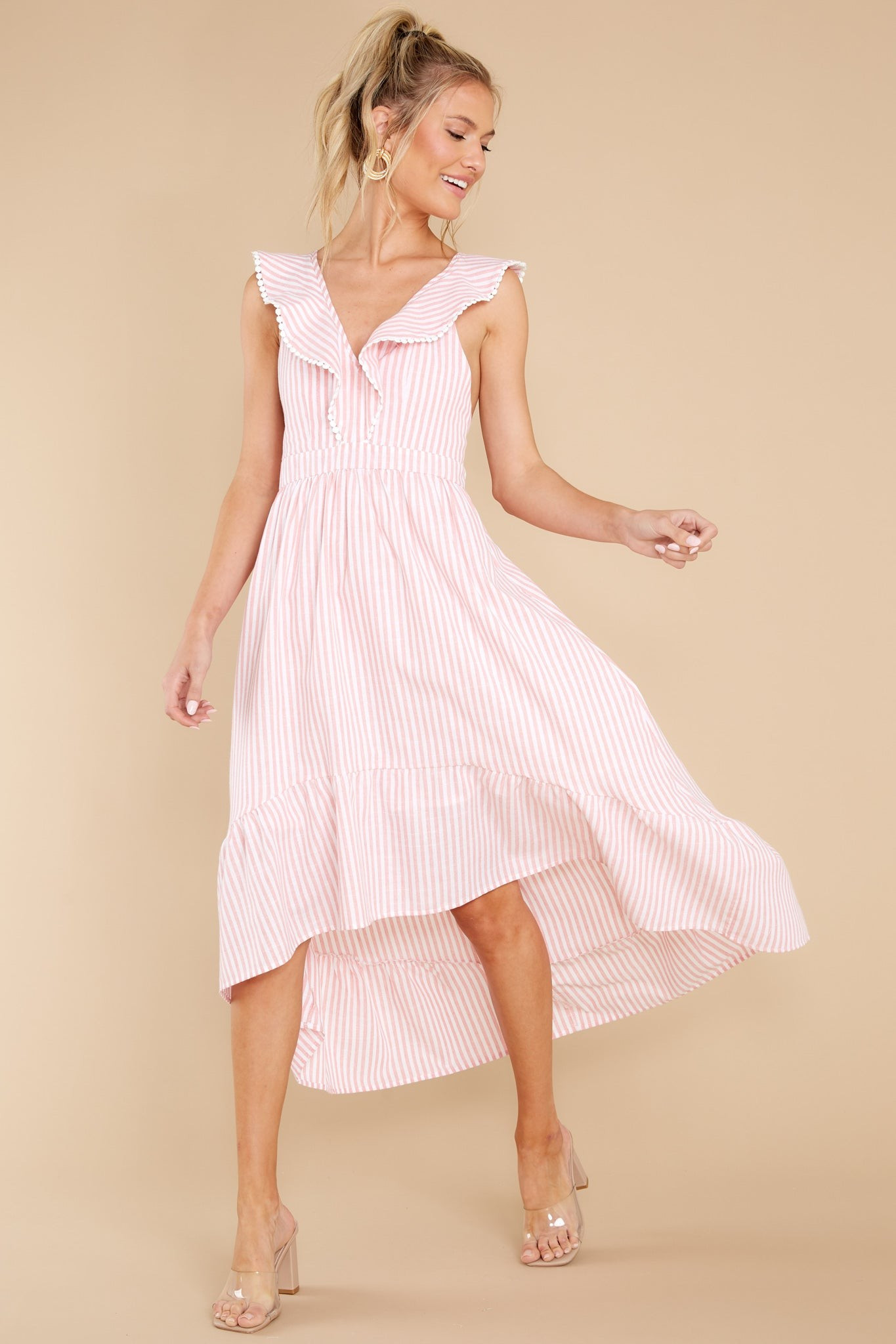 Clear Sailing Pink Touquet Long Print Dress | Red Dress 
