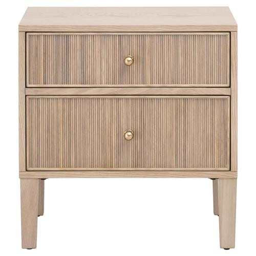 Mira Coastal Beach Natural Oak Wood Iron Pulls Nightstand | Kathy Kuo Home