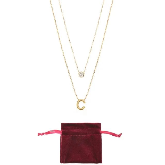 Time and Tru Goldtone Initial Letter Necklace Set, 2 Pieces, Letter C | Walmart (US)