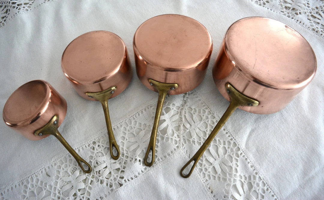 Set of 4 Vintage Copper Sauce Pans - Etsy | Etsy (US)