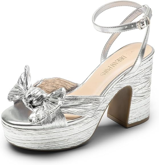 DREAM PAIRS Women's Chunky Platform Heels Sandals Pleated Bow Knot Ankle Buckle Strap Heeled Sand... | Amazon (US)