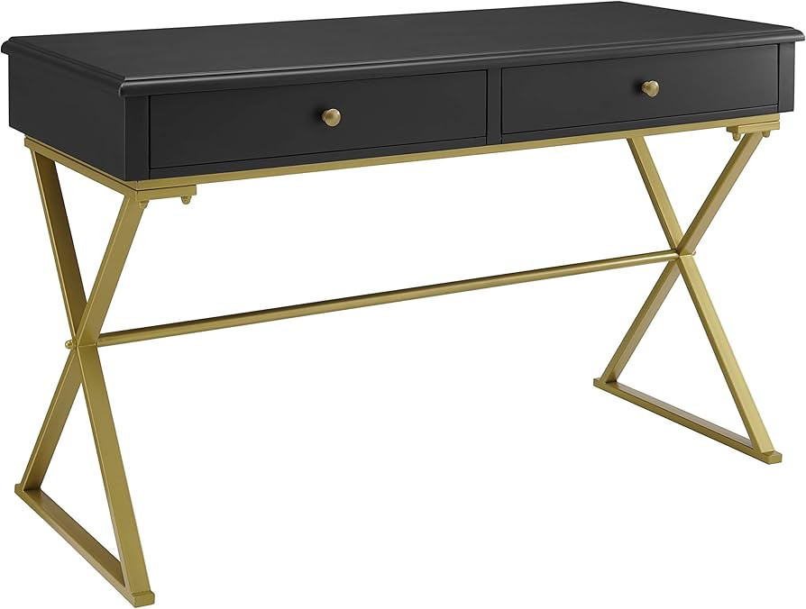 Linon Home Decor Products Harli Two-Drawer Campaign, Black Desk | Amazon (US)
