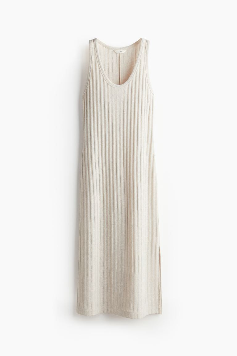 Rib-knit Dress - Low-cut Neckline - Sleeveless - Light beige - Ladies | H&M US | H&M (US + CA)