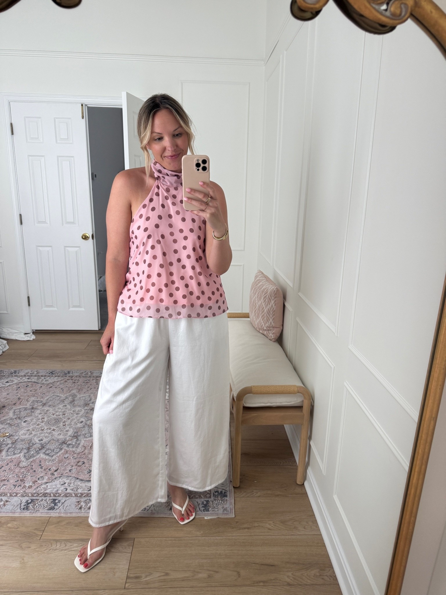 Vacation outfit - summer date night outfit - med top and large pants