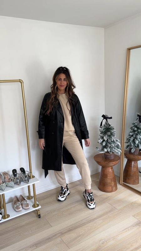 Cozy comfy winter outfits -- two piece jogger set (wearing size medium) and a blanket leather trench coat (small) with my favorite sneakers (TTS)👟 

Winter style | cold weather outfits | comfy chic | casual elevated outfits | casual winter outfits | sneaker outfits | loungewear | January outfits | what to wear this winter 

#LTKVideo #LTKSeasonal #LTKshoecrush