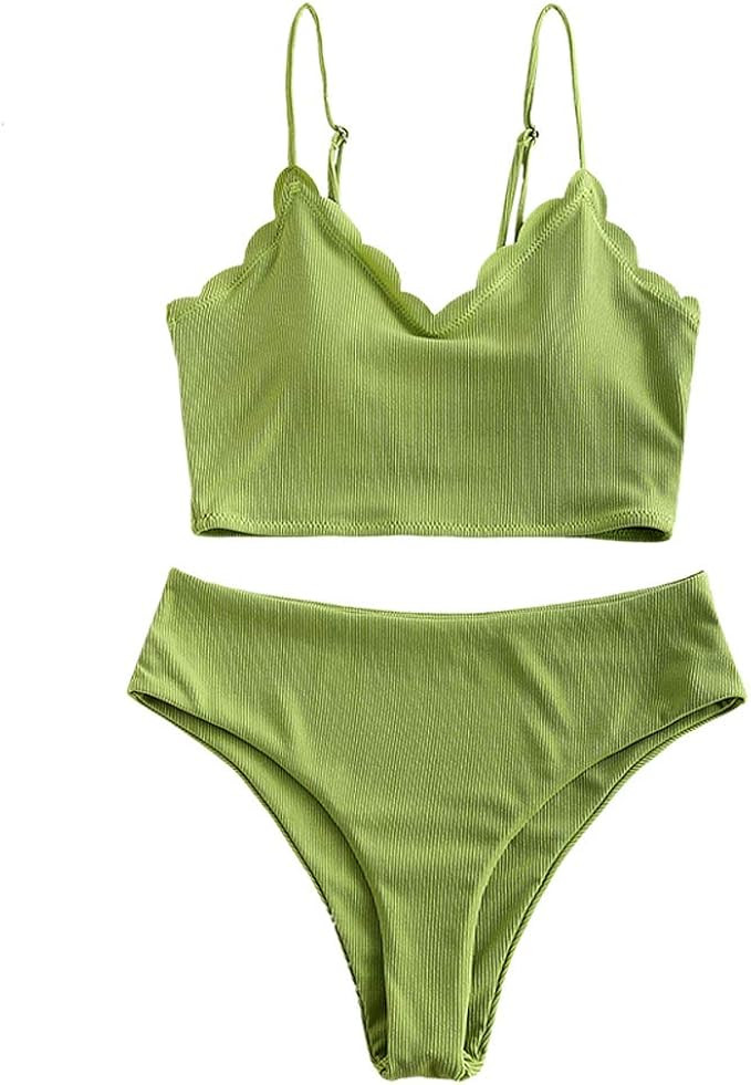 ZAFUL Women's Plunging Neck Floral Surplice High Cut Two Piece Tankini Swimsuit | Amazon (US)