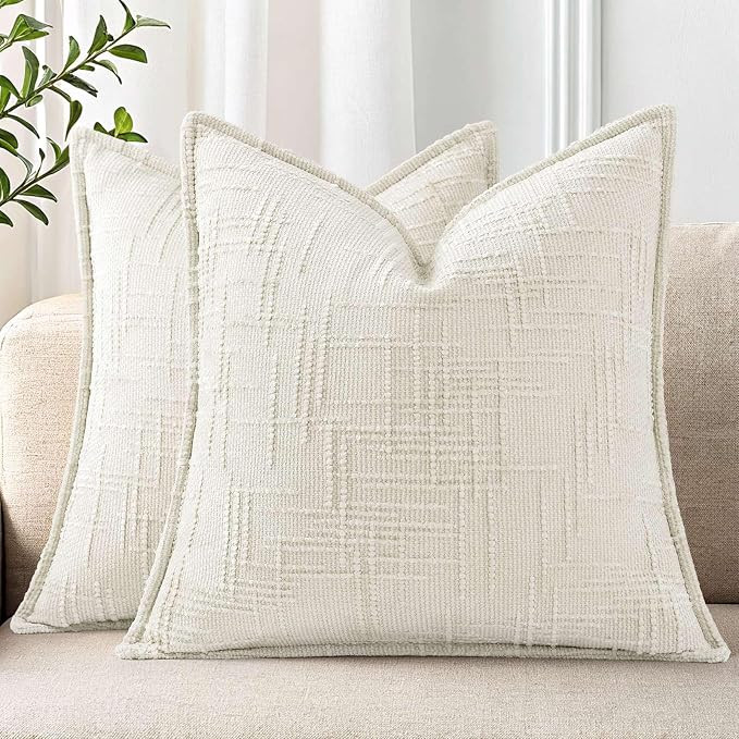decorUhome Chenille Throw Pillow Covers 18x18 Set of 2, Soft Textured Slubby Modern Decorative Pi... | Amazon (US)