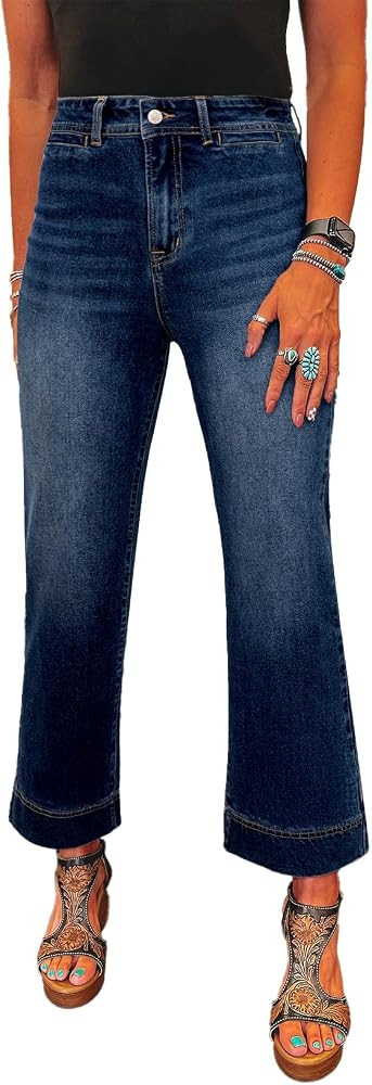 SHEWIN Wide Leg Jeans for Women Trendy High Waisted Flare Jeans Stretchy Straight Leg Ankle Denim... | Amazon (US)