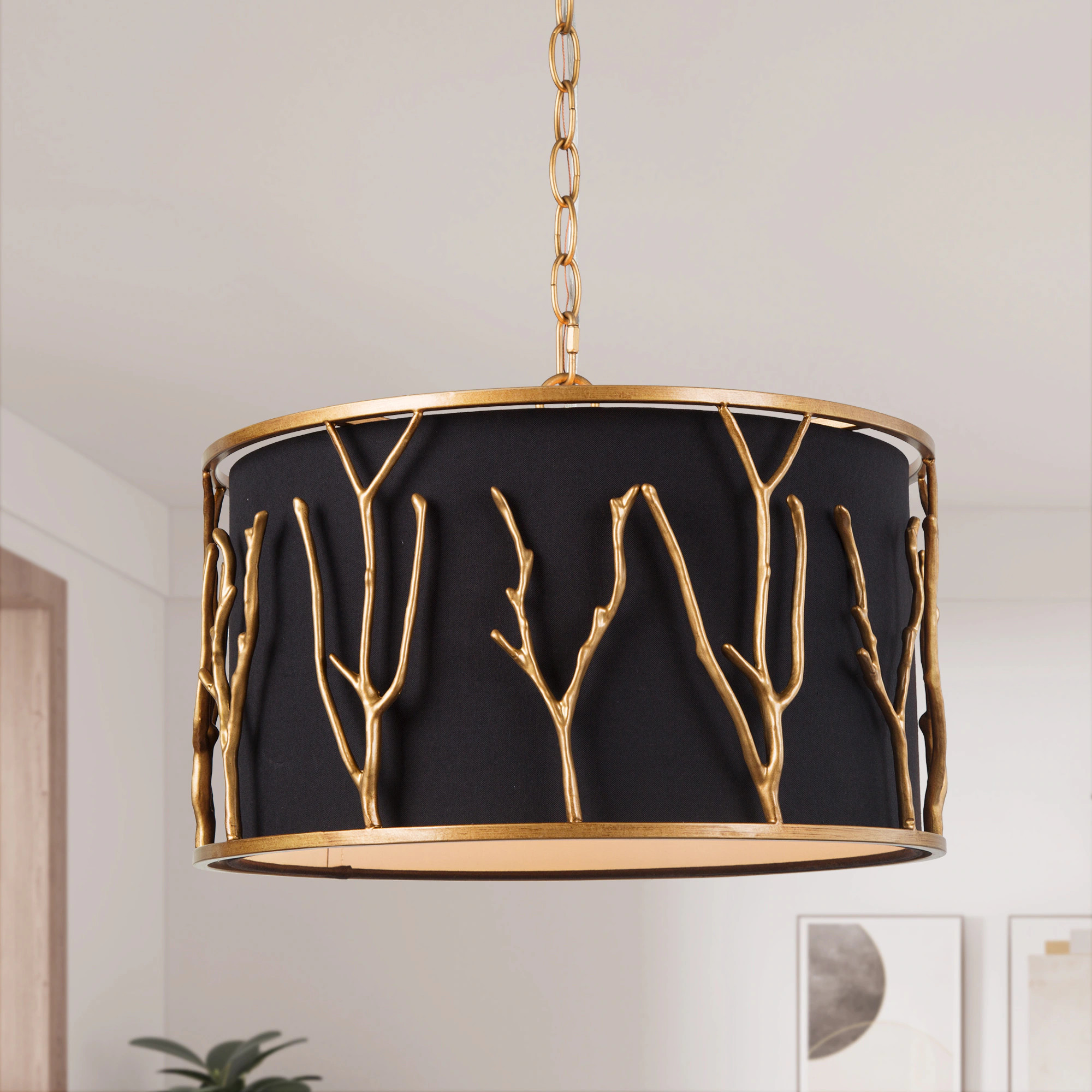 LNC Unique Drum Chandelier 4 -Light Antique Brass Modern/contemporary Cage For Use in Bedrooms, Dining Rooms, Foyers, Kitchens, Living Rooms | Lowe's