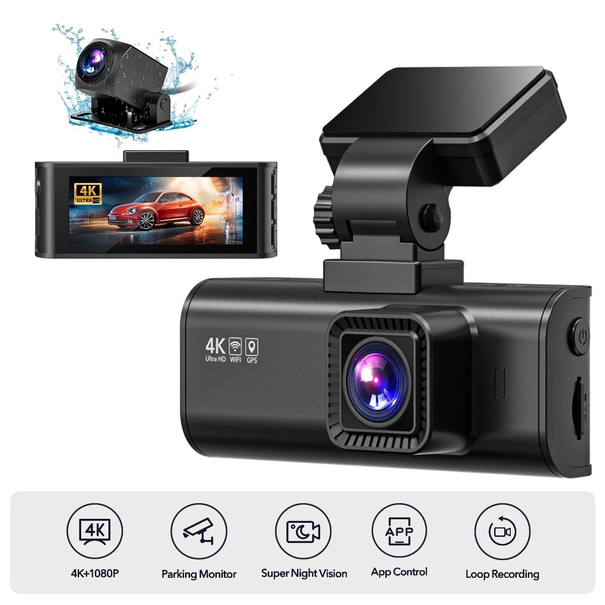 REDTIGER Car Dash Cam with WiFi & GPS, Dash Camera 4K/2.5K Front+1080P Rear with Night Vision, Du... | Walmart (US)